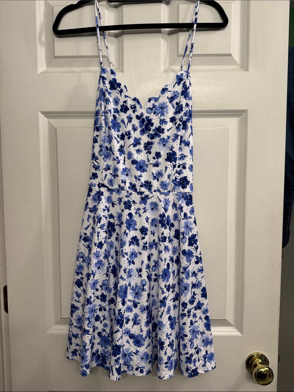 BCX White Dress with Blue Floral Print